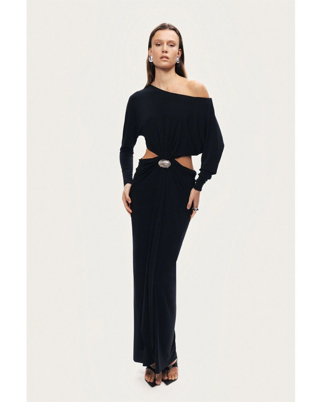Nocturne Black One-Shoulder Cut-Out Maxi Dress