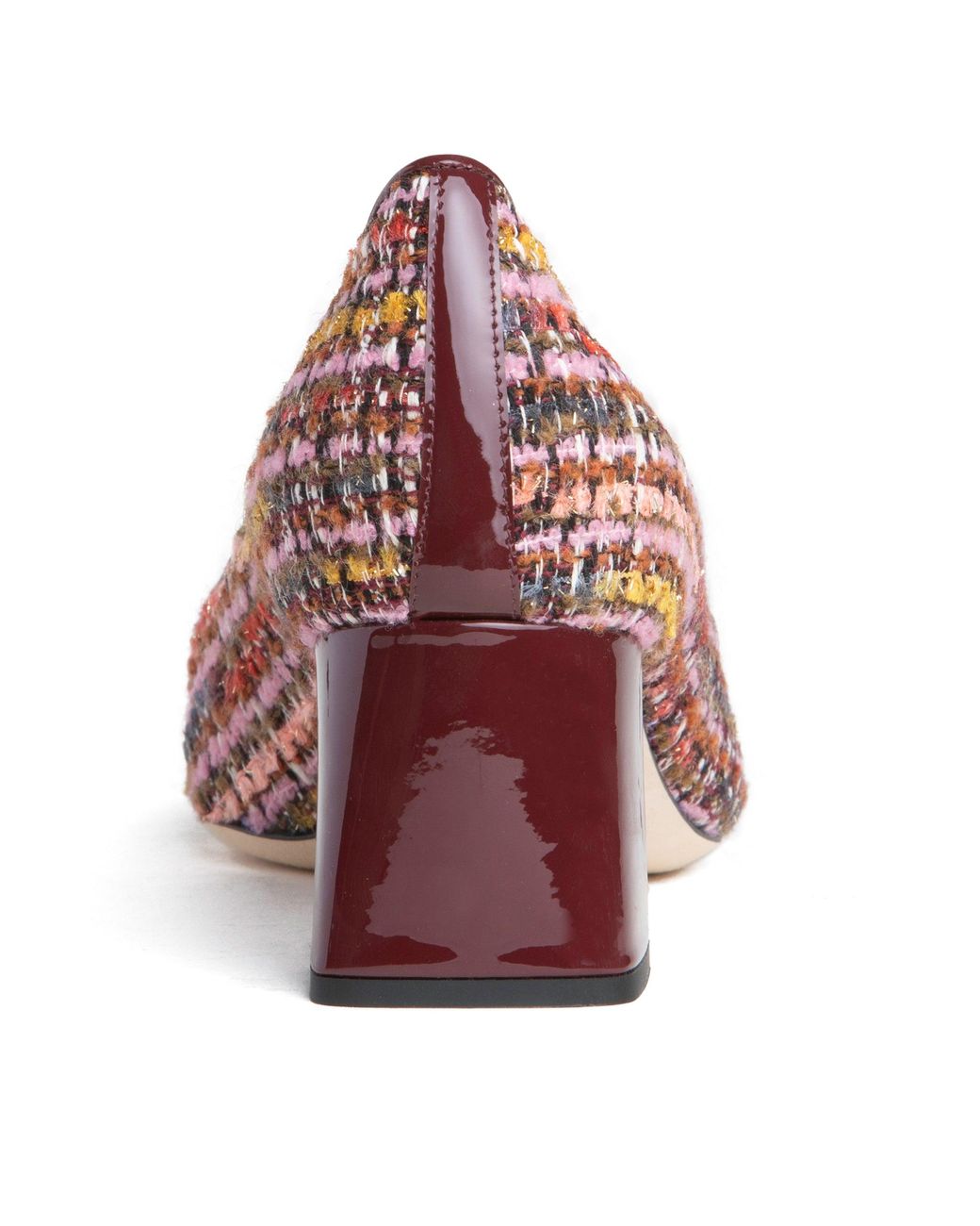 Beautiisoles by Robyn Shreiber Made in Italy Red Corina Burgundy Leather Block Heel Pump With Linen For Day & Night Wear