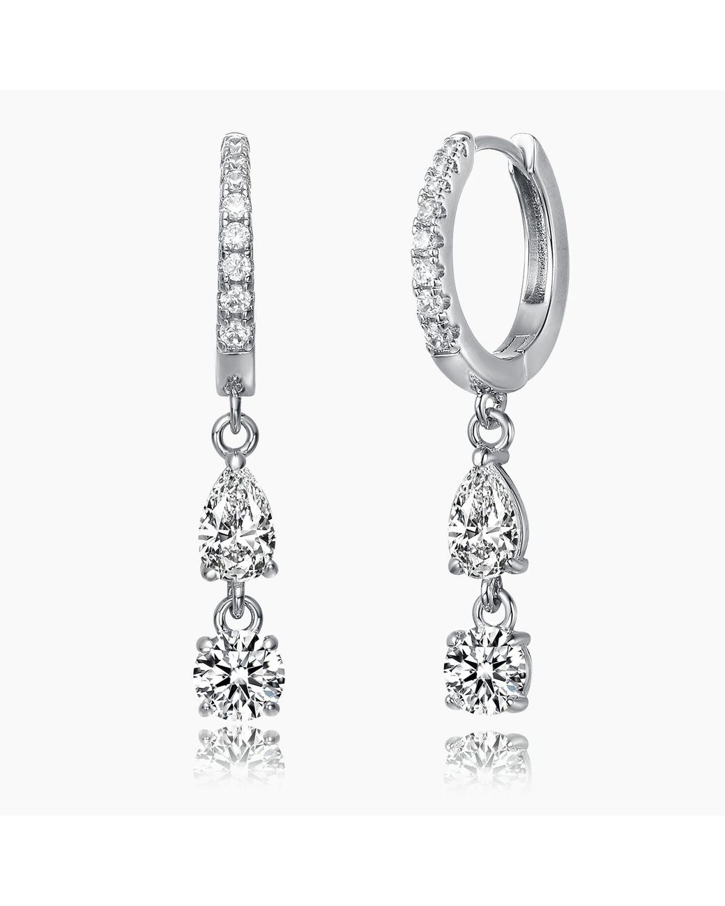 Genevive Jewelry Metallic Rachel Glauber Plated Cubic Zirconia Two-Stone Dangle Huggie Hoop Earrings