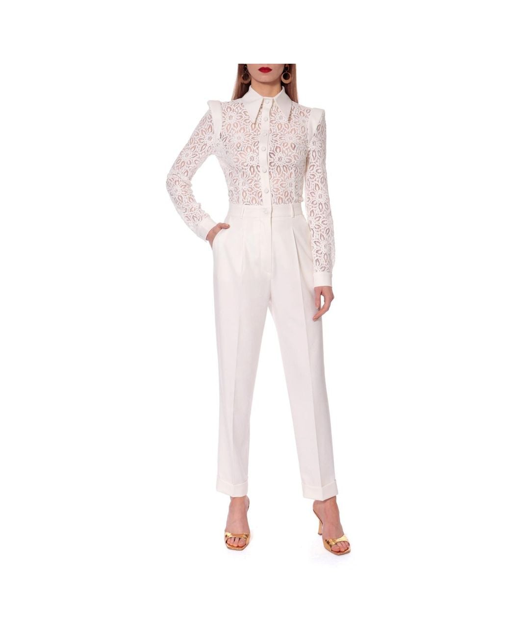 AGGI by HALEWSKI White Aylin Aesthetic Lace Top Jumpsuit