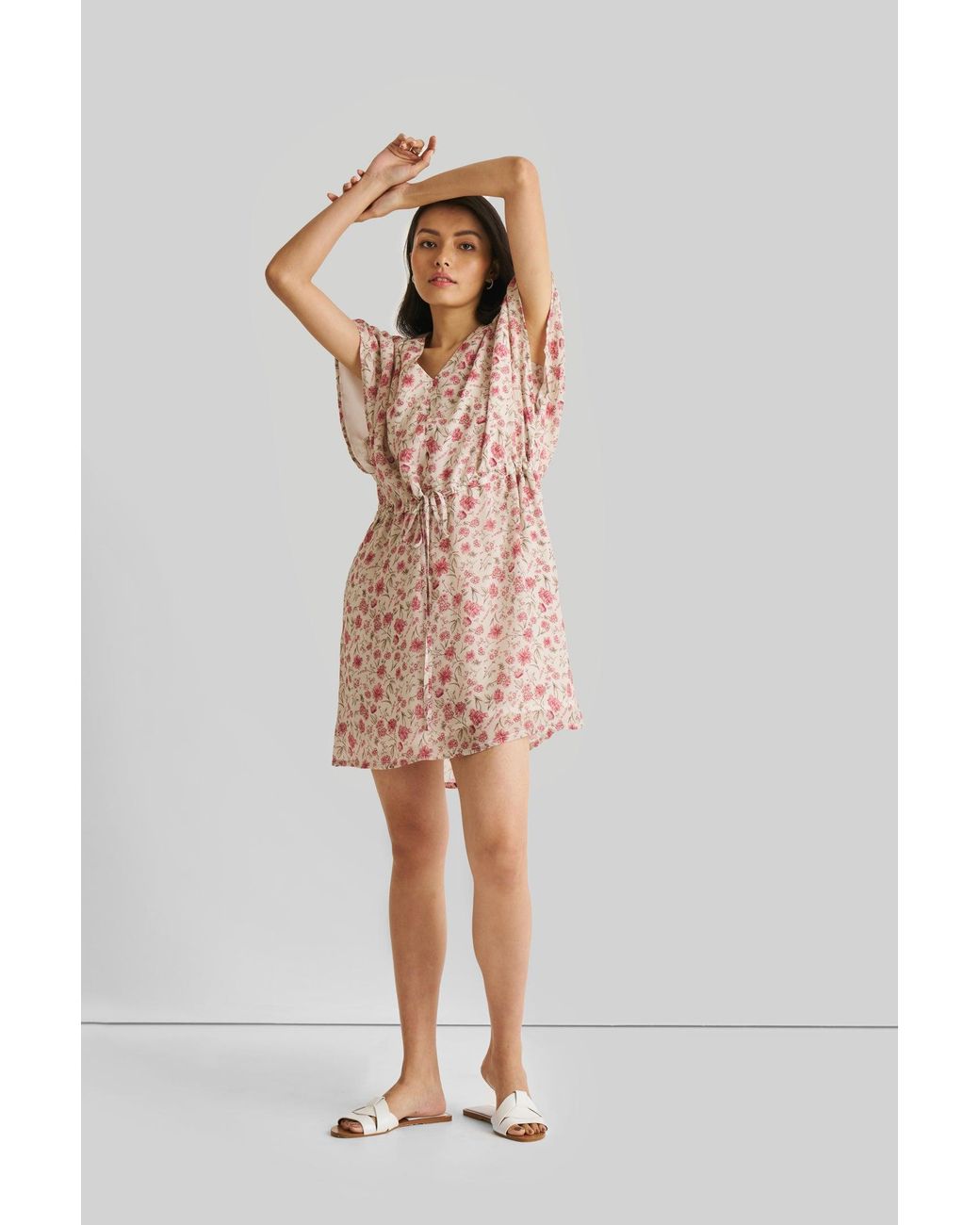 REISTOR Purple Relaxed Drawstring Floral Dress