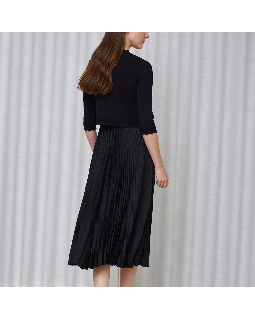Roch Perel Black Satin Pleated Slip Dress