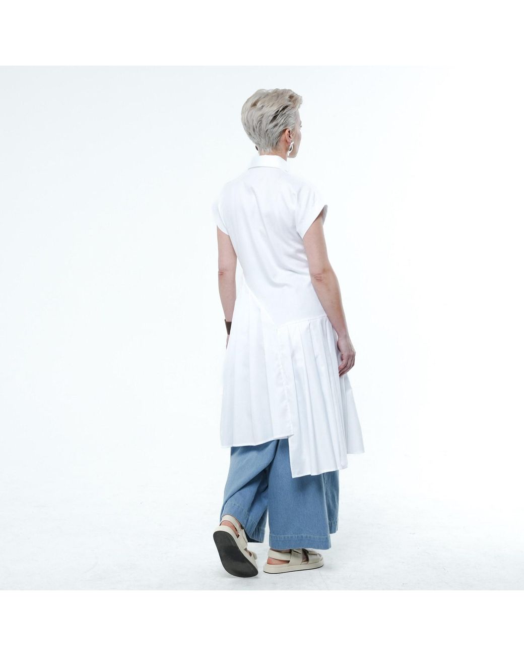 Metamorph Blue Pleated Long Tunic Shirt