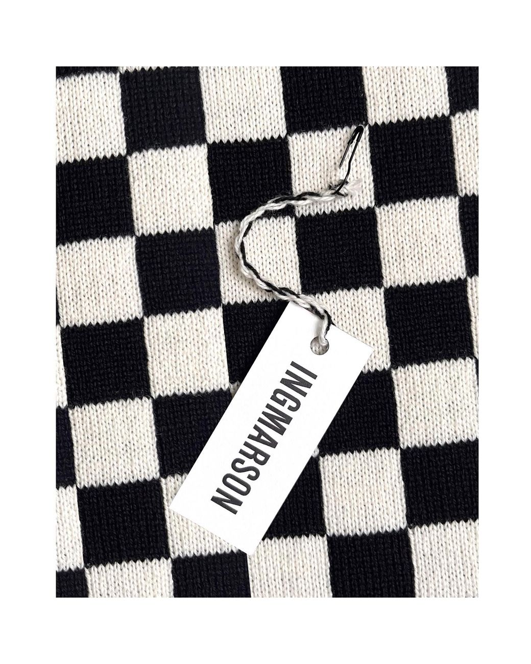 INGMARSON Black Checked Small Wool & Cashmere Scarf