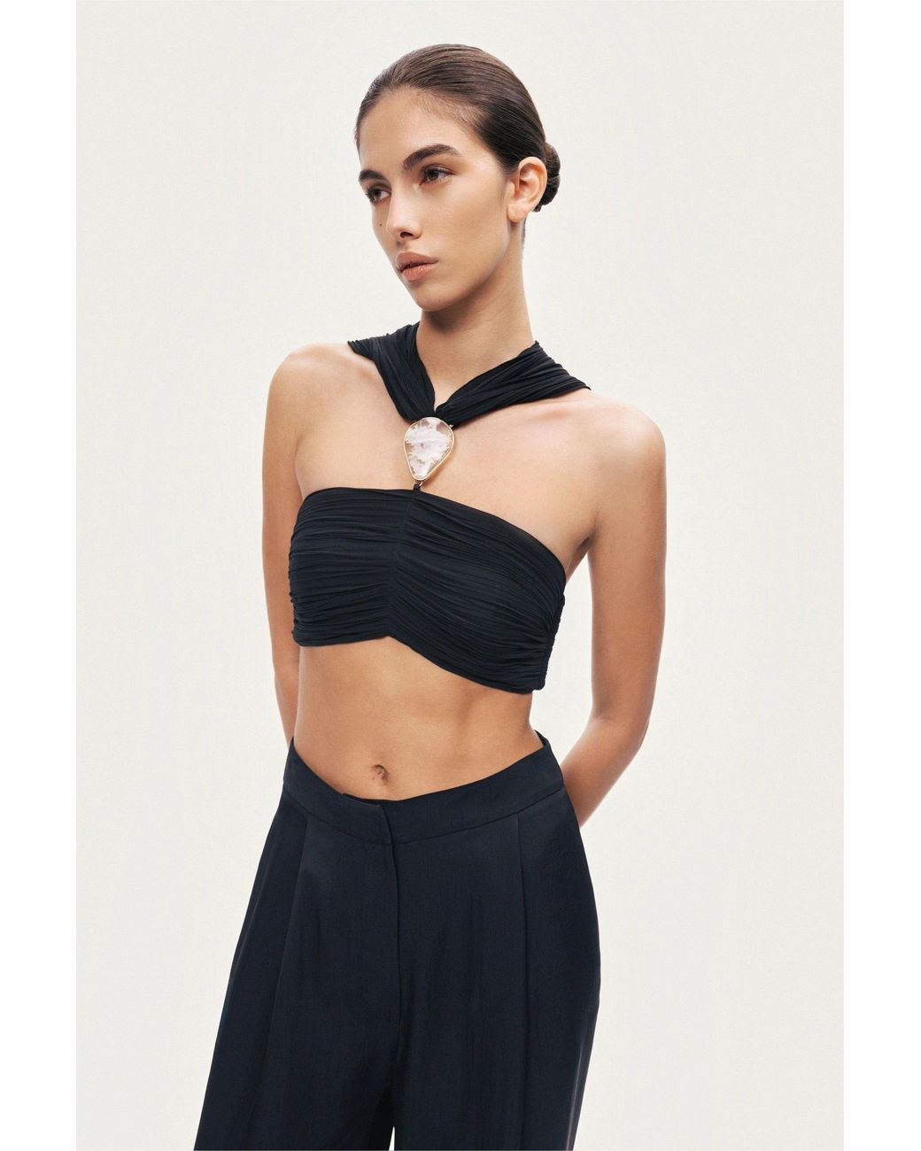 Nocturne Black Strapless Draped Bustier Top