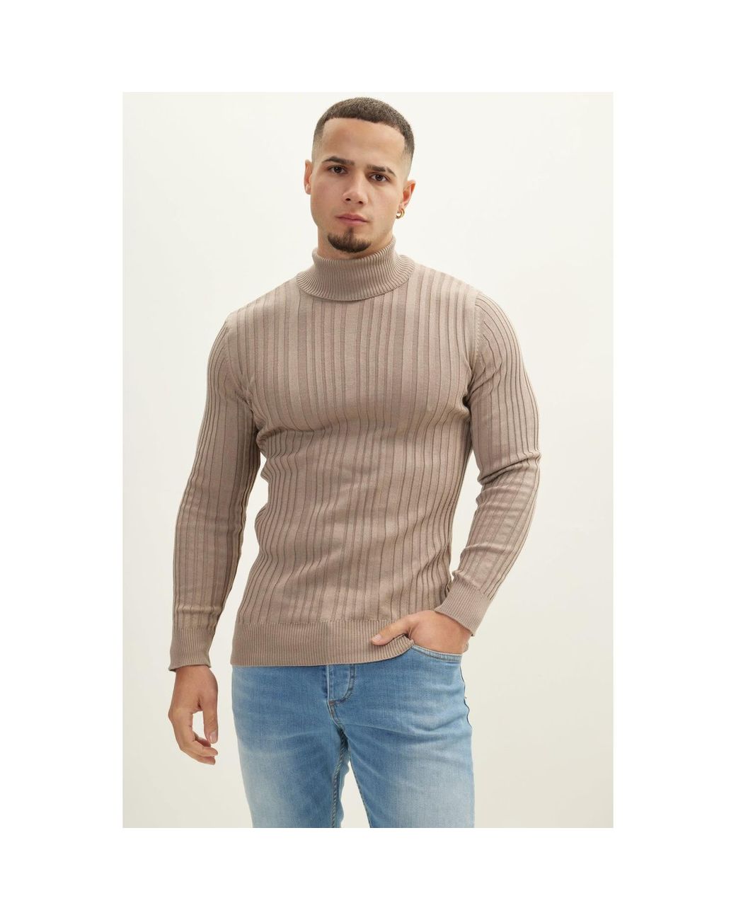 Ron Tomson Natural Neutrals Roll Neck Ribbed Sweater for men