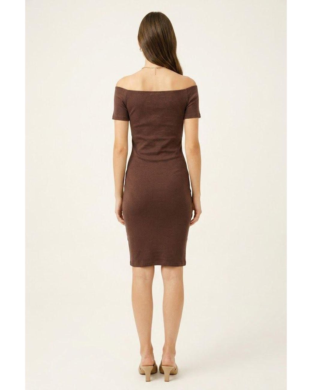 Conquista Purple Chocolate Off-Shoulder Bodycon Dress