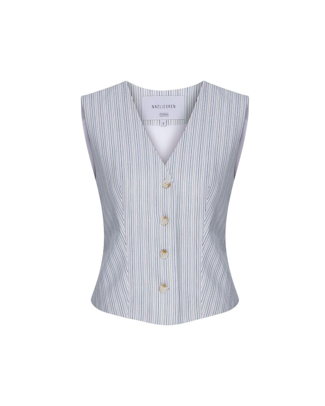 NAZLI CEREN Blue Lyra Cotton Waistcoat