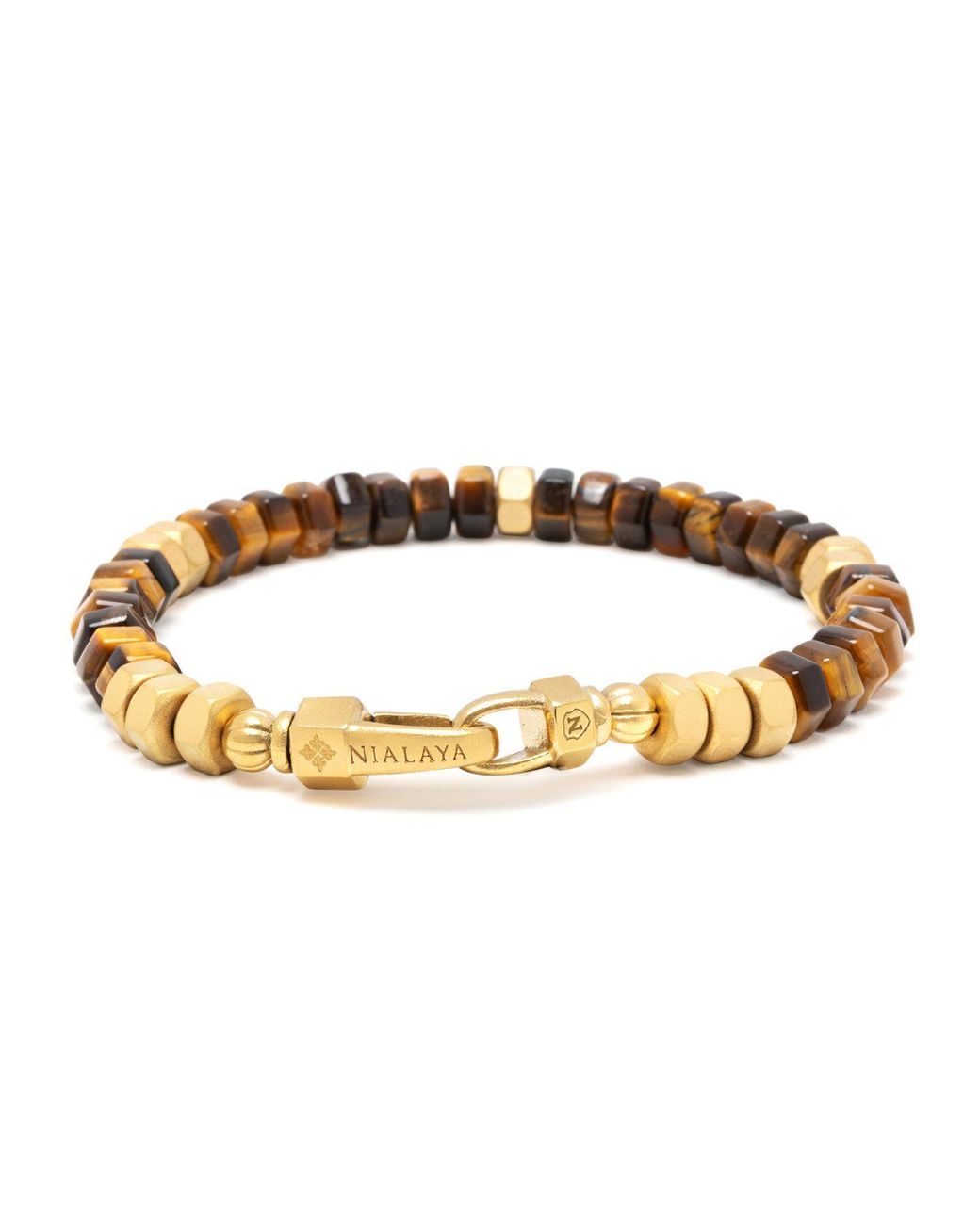 Nialaya Metallic Hexagon Beaded Bracelet With Tiger Eye And for men