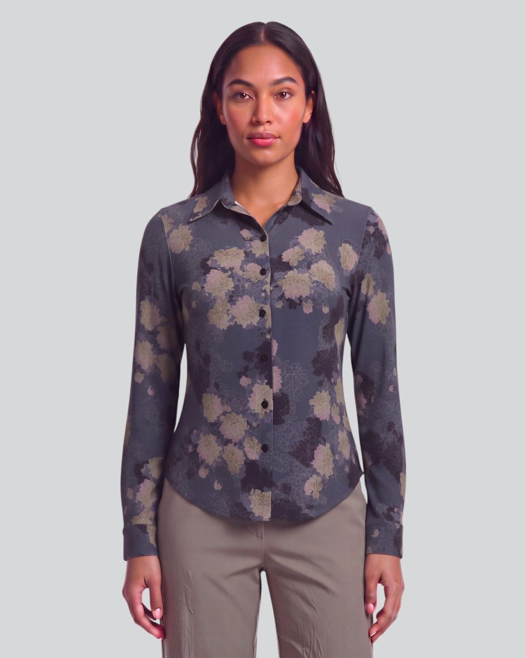 Lords of Harlech Blue Stephanie Lans Floral Lyocell Stretch Long-Sleeve Shirt