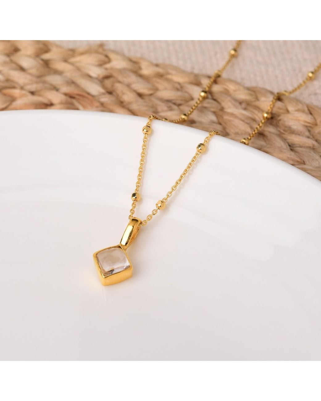 Nellou Jewellery Metallic Neutrals Diamond Crystal Birthstone April Necklace Plated Sterling