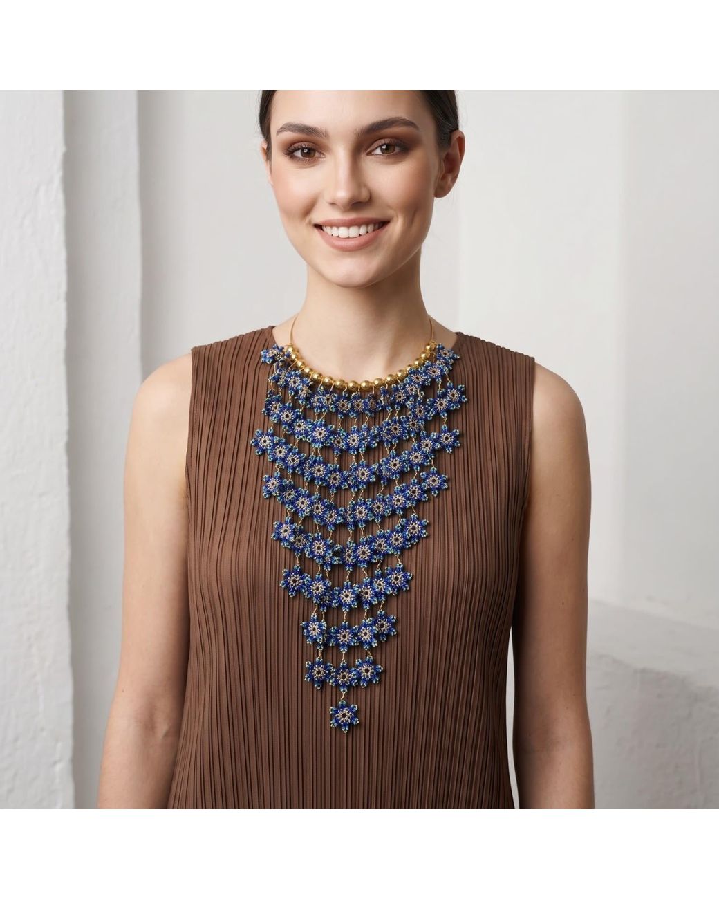 Iliana Arrazola Blue Waterfall Blossom Necklaces, Glass Beads, Beaded Jewelry