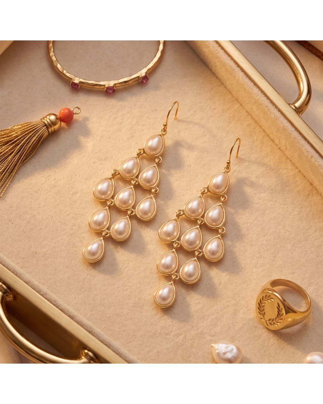 Latelita London Metallic Erviola Gemstone Cascade Earrings Pearl