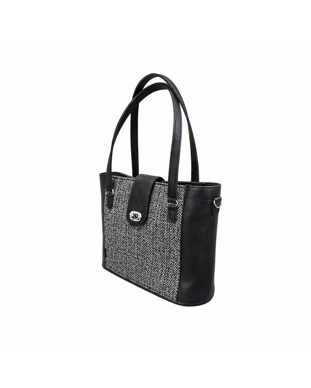 Zatchels Black Tannery Tweed & Leather Mini Twist Lock Shopper Bag