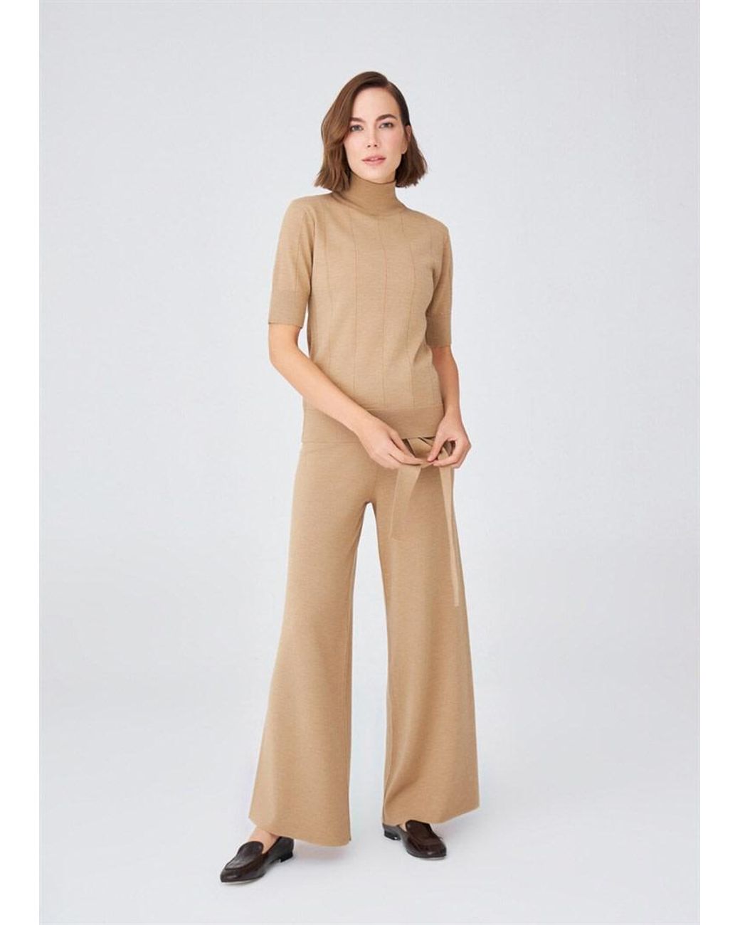Peraluna Brown Bell Bottom Knit Trousers