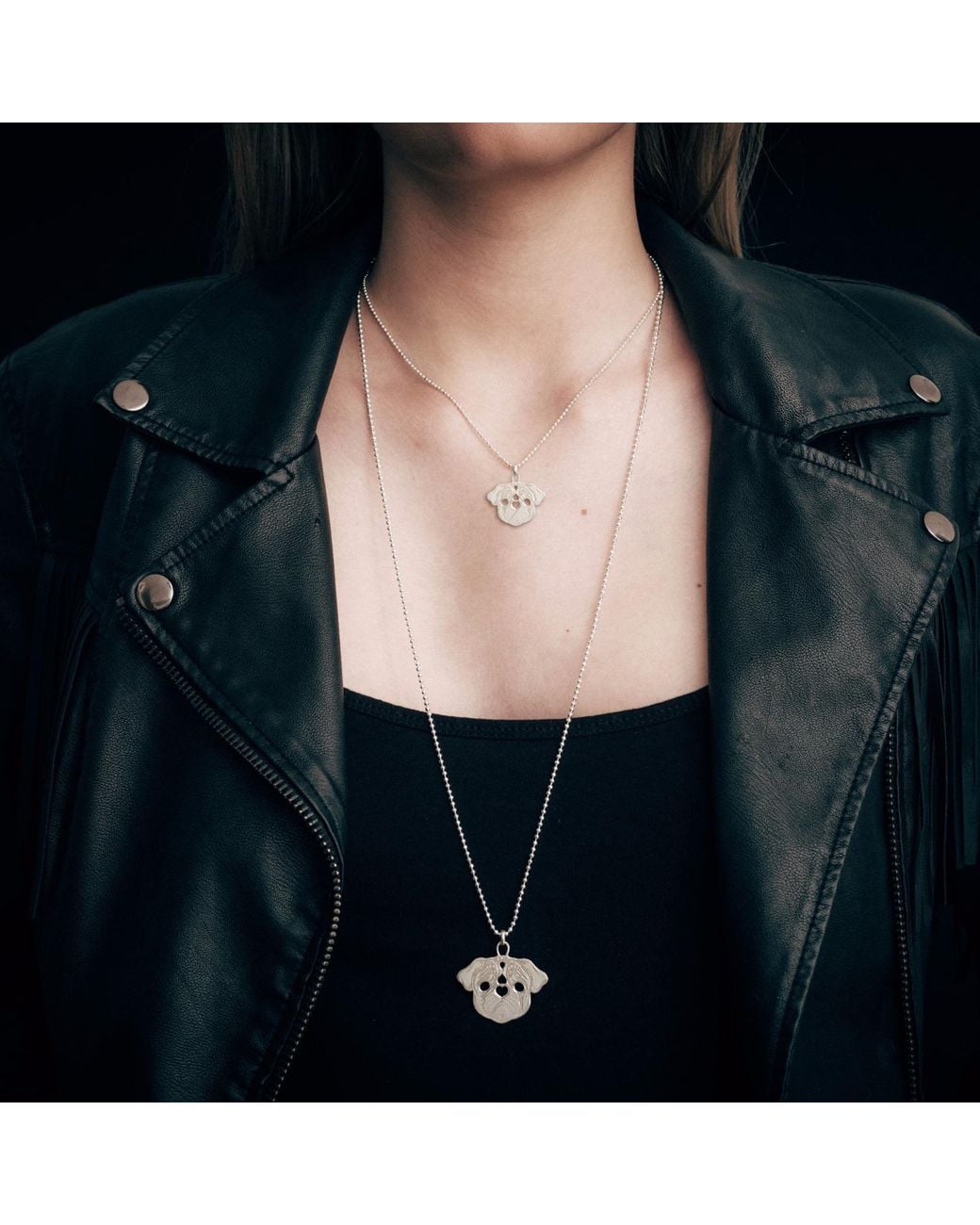 CarterGore Metallic Silver Pug Pendant Necklace Medium