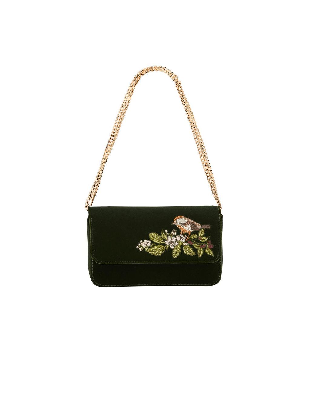 Fable England Green Sophia Wren Embroidered Occasion Bag