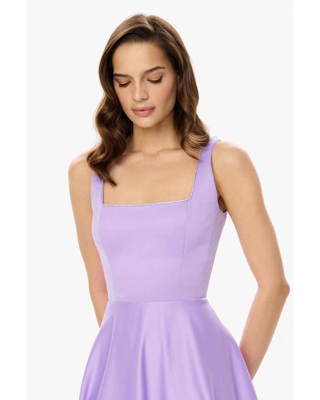 POST MERIDIEM Purple Strap Decorated Bodice Midi Dress