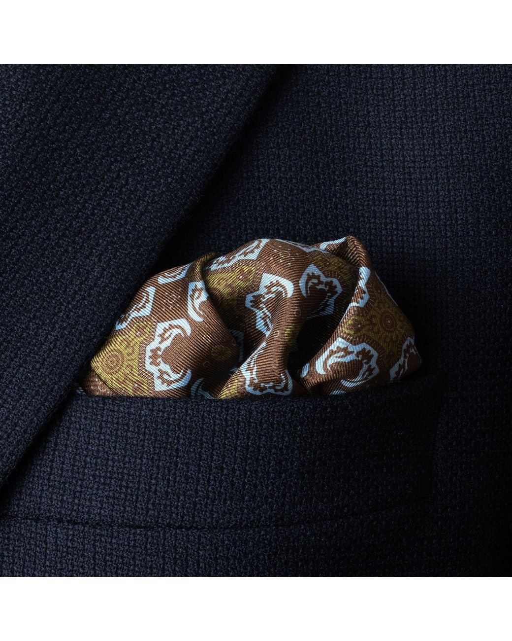 Otway & Orford Gray 'Arabesque' Tile Design Silk Pocket Square for men