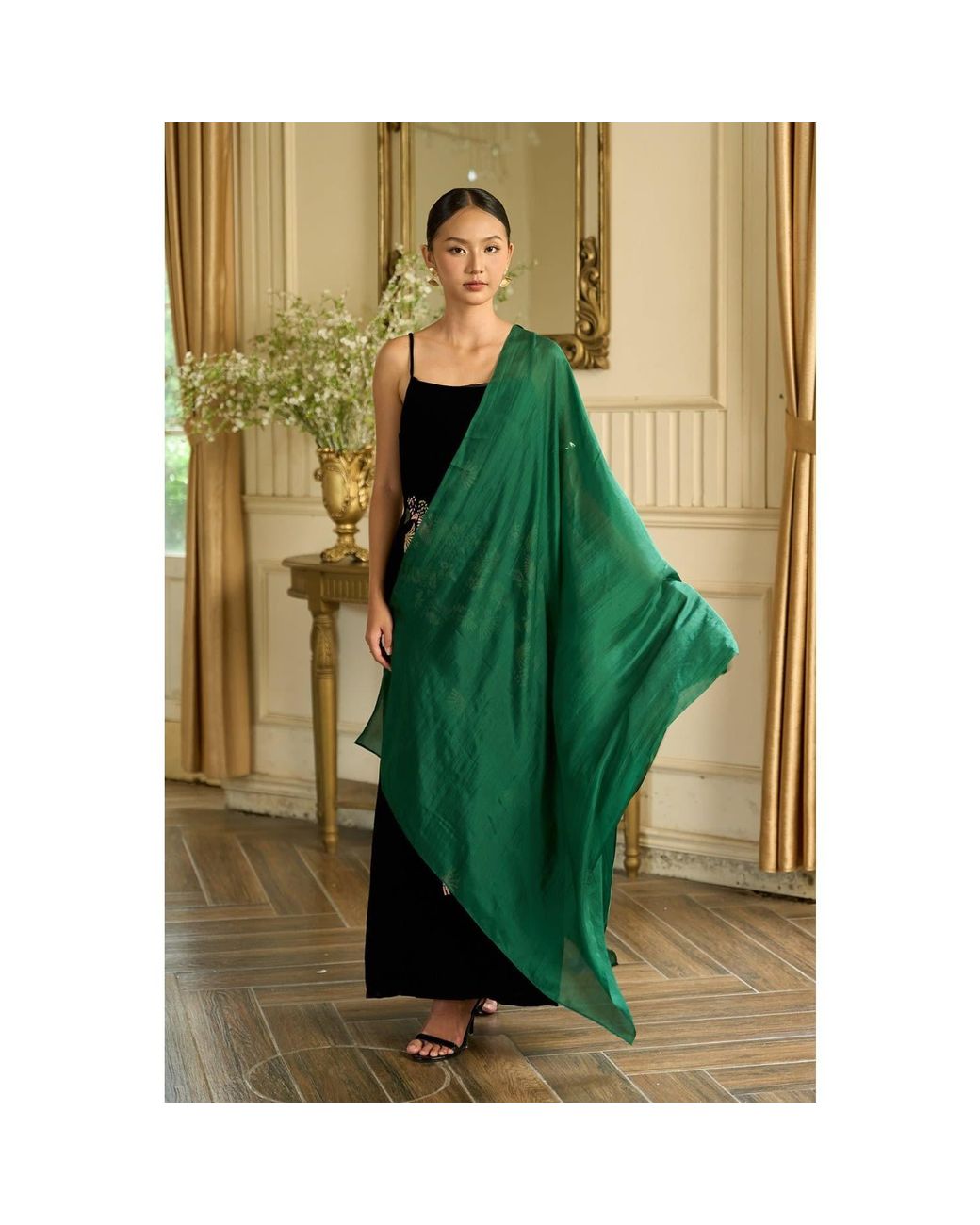 Silk and Bears Green Forest Mulberry Silk Scarf – Evening & Autumn Shawl