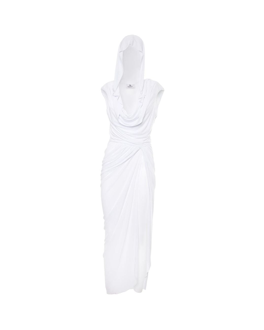 Brenda Agradi White Sleeveless Hooded Long Evening Dress