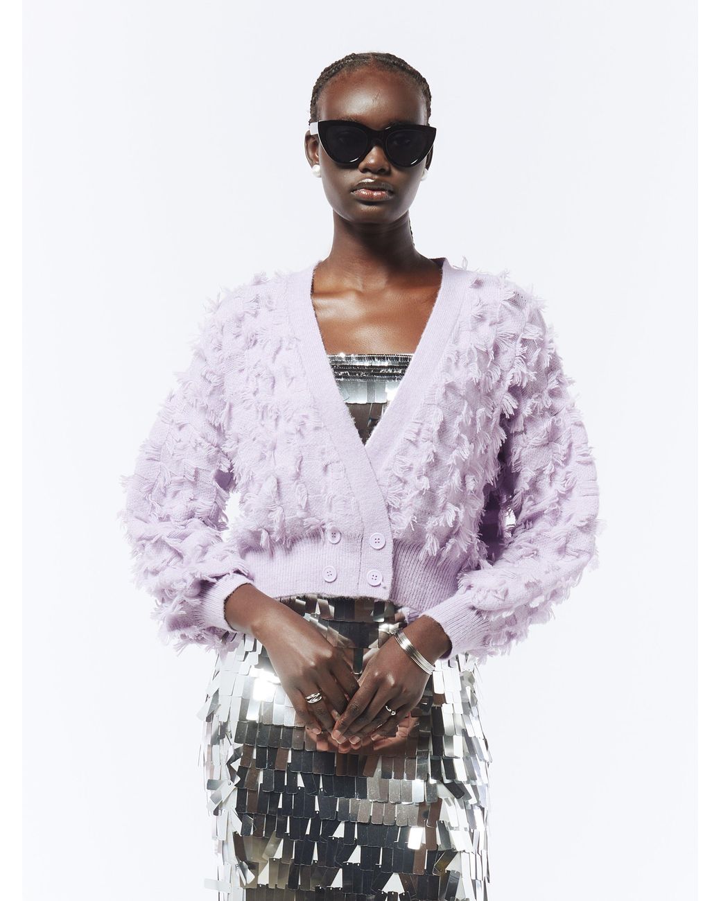 Sour Figs Purple Fringed Checkerboard Cardigan