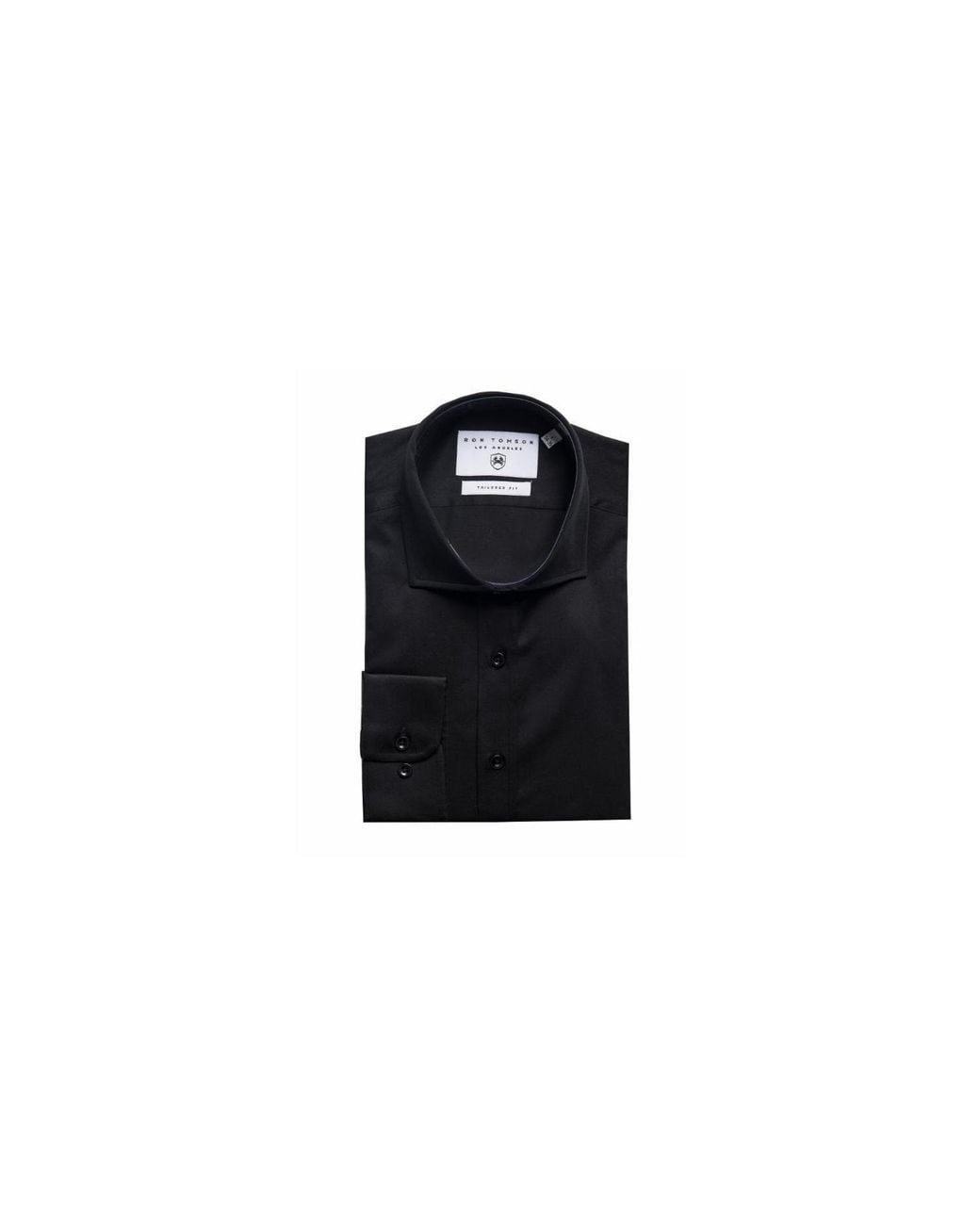 Ron Tomson Black Pure Cotton Spread Collar Fitted Dress Shirt for men