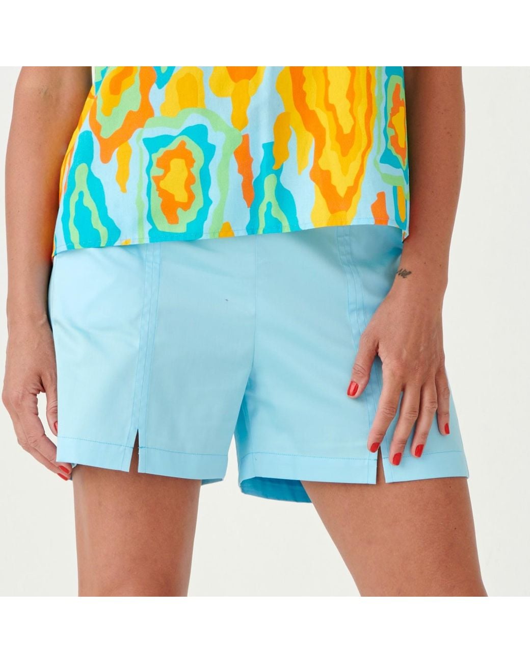 Perlavera Blue Cenoa Aqua Solid Cotton Satin Short