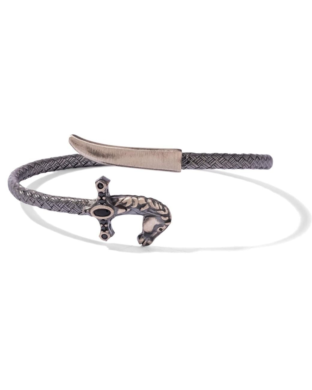 Ebru Jewelry White Warrior Horse Saber Oxidized Sterling Wrap Bracelet for men