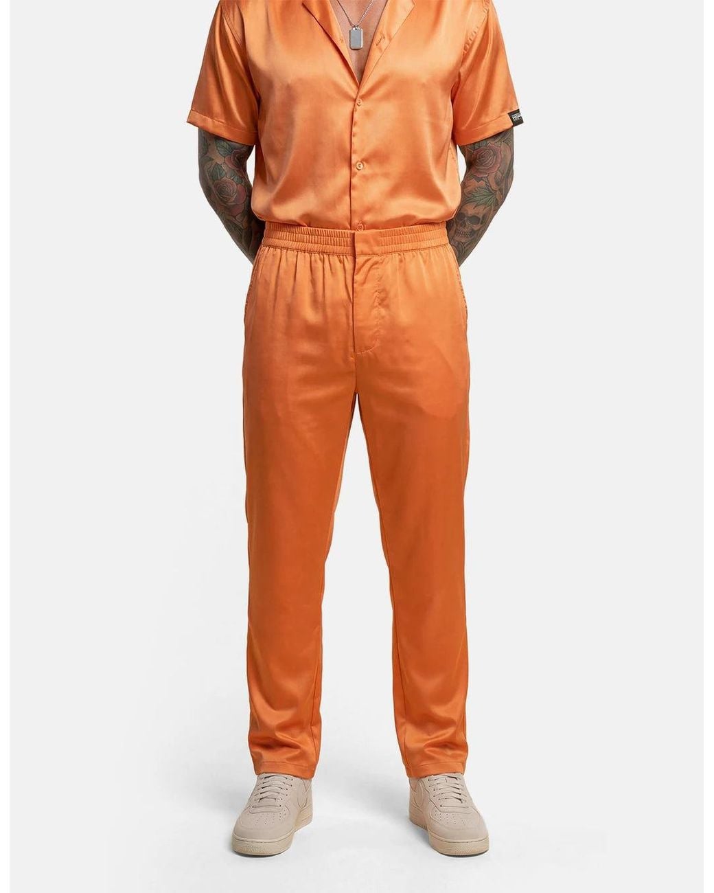 Hustle Orange Fenyx Rising Satin-Pants for men