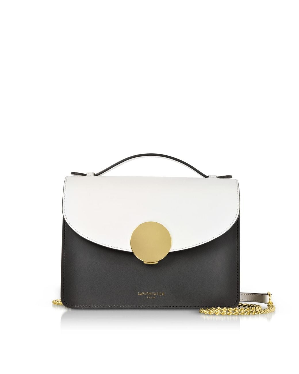 Le Parmentier White New Ondina Color Block Flap Top Leather Satchel Bag