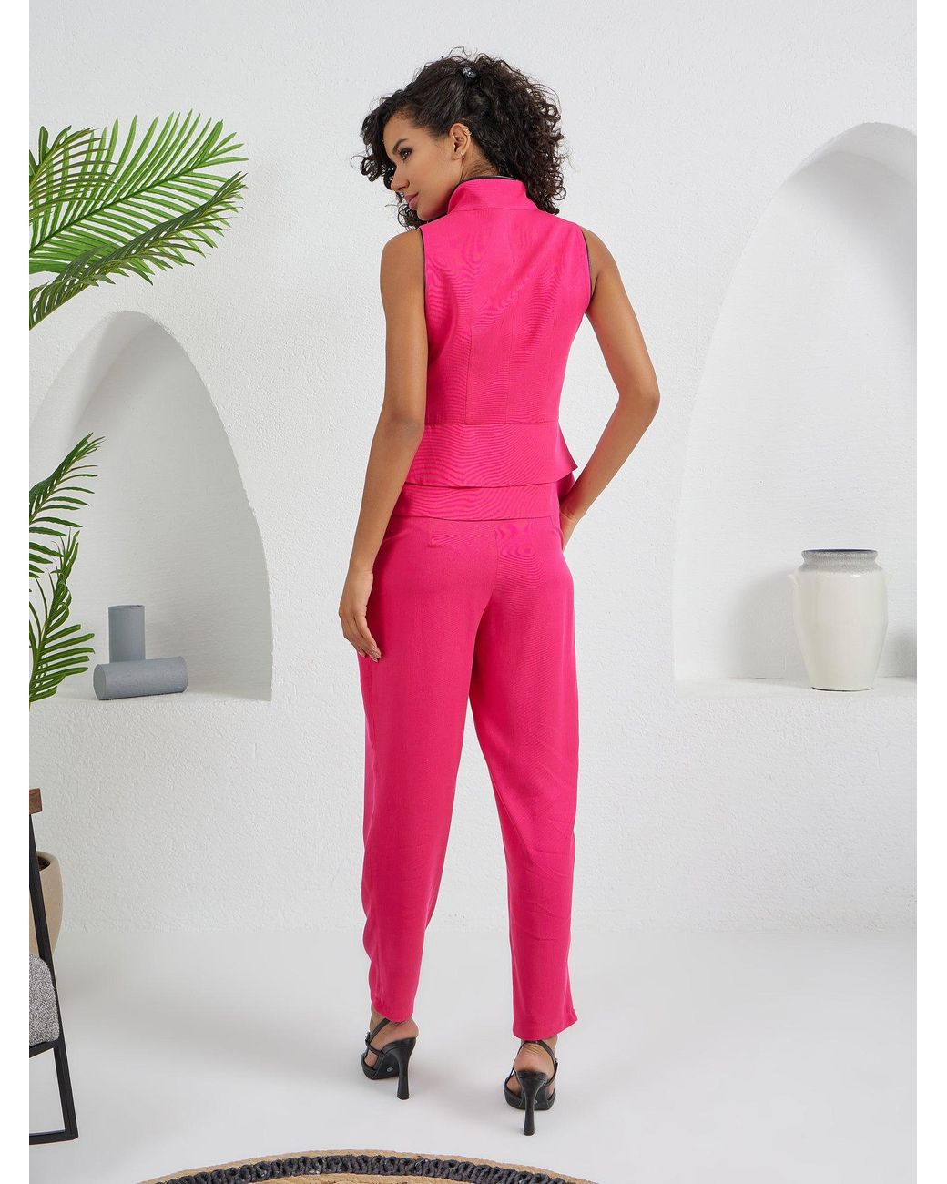 Lumina Eligma Pink Construct Suit Pants Ensemble Fuschia