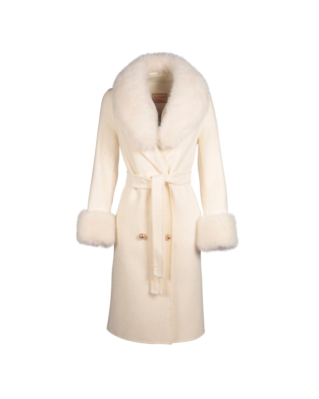 Santinni Natural Marlene Cashmere & Wool Coat With Faux Fur