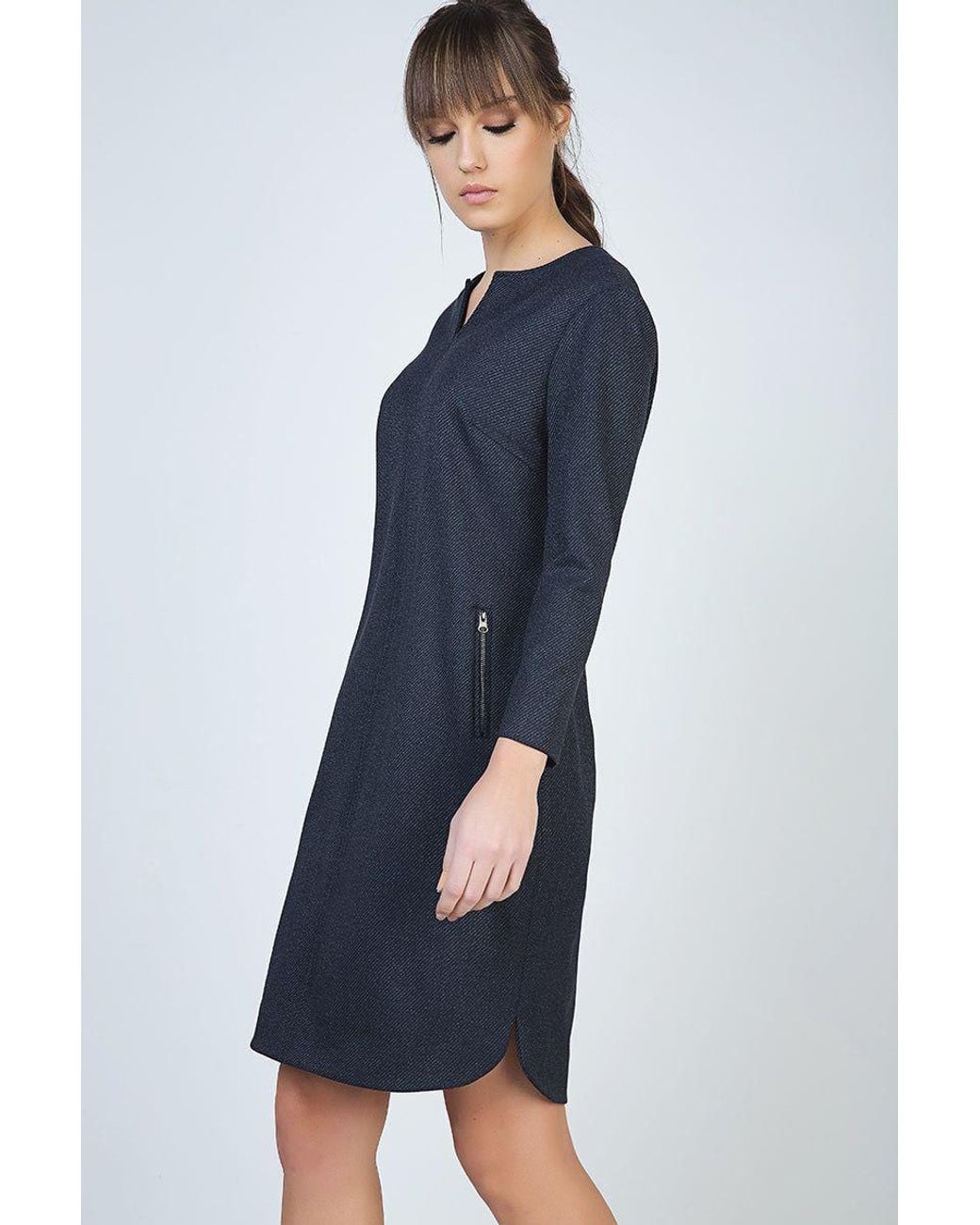 Conquista Black Long Sleeve Dress With Rounded Hemline