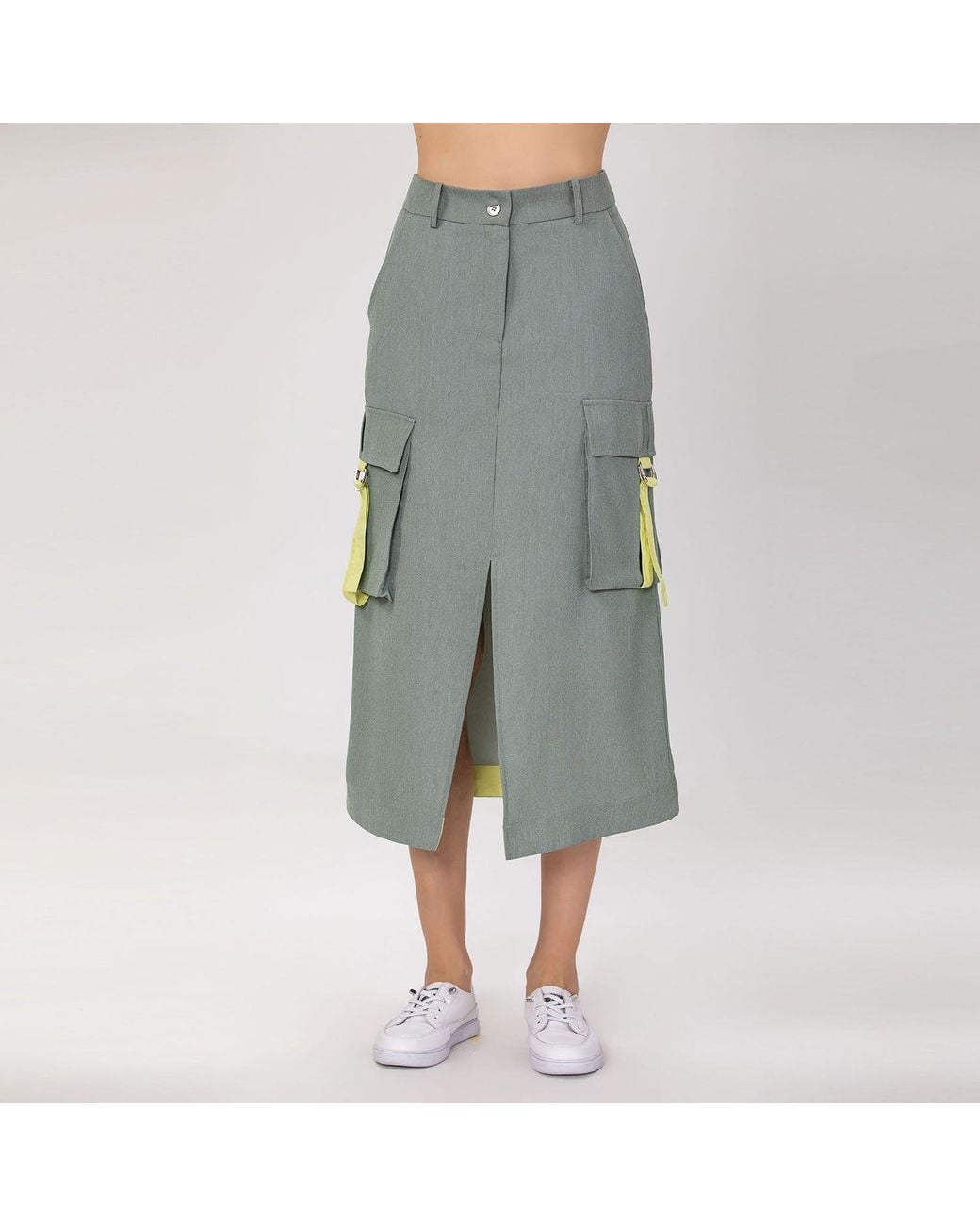 Smart and Joy Gray Midi Cargo Skirt With Flap Pockets
