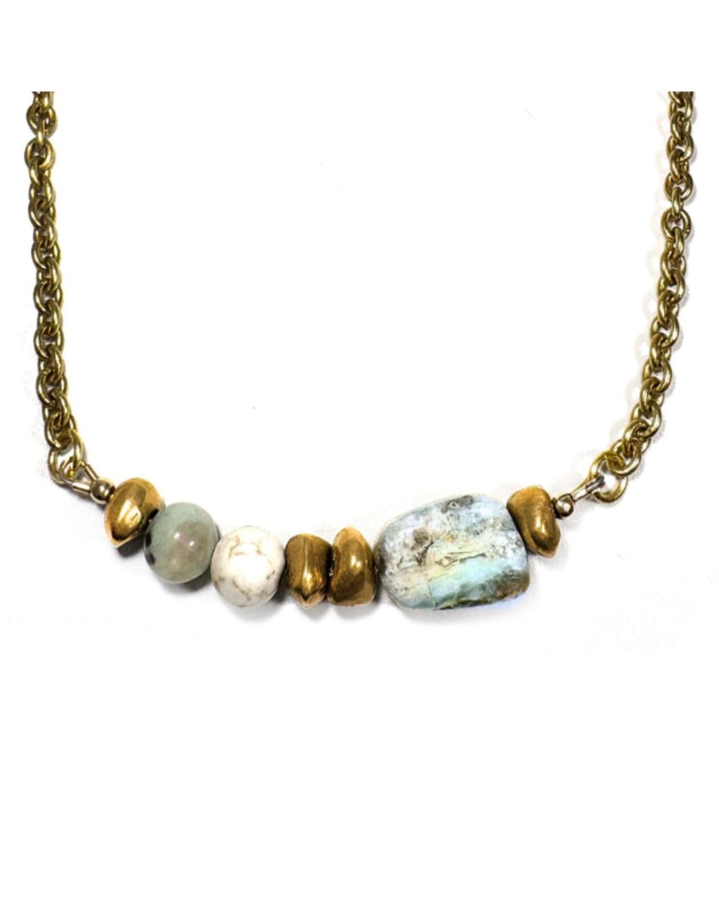 Rachel Nathan Metallic Neutrals Meridian Peruvian Opal & Kiwi Jasper Necklace
