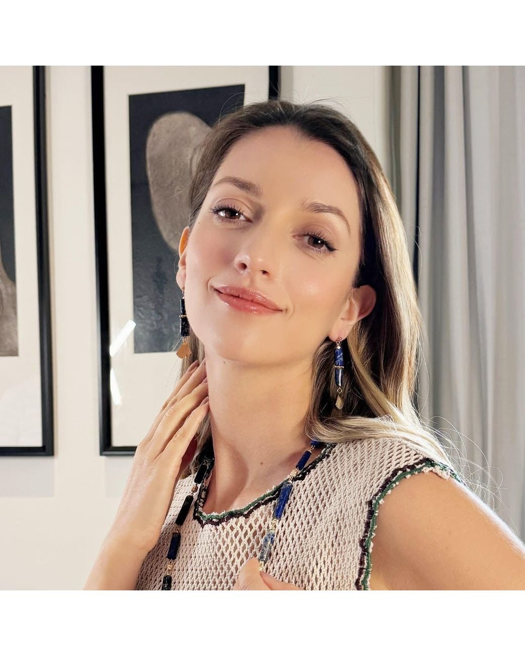 Farra Blue Lapis Lazuli & Fan Linear Drop Earrings