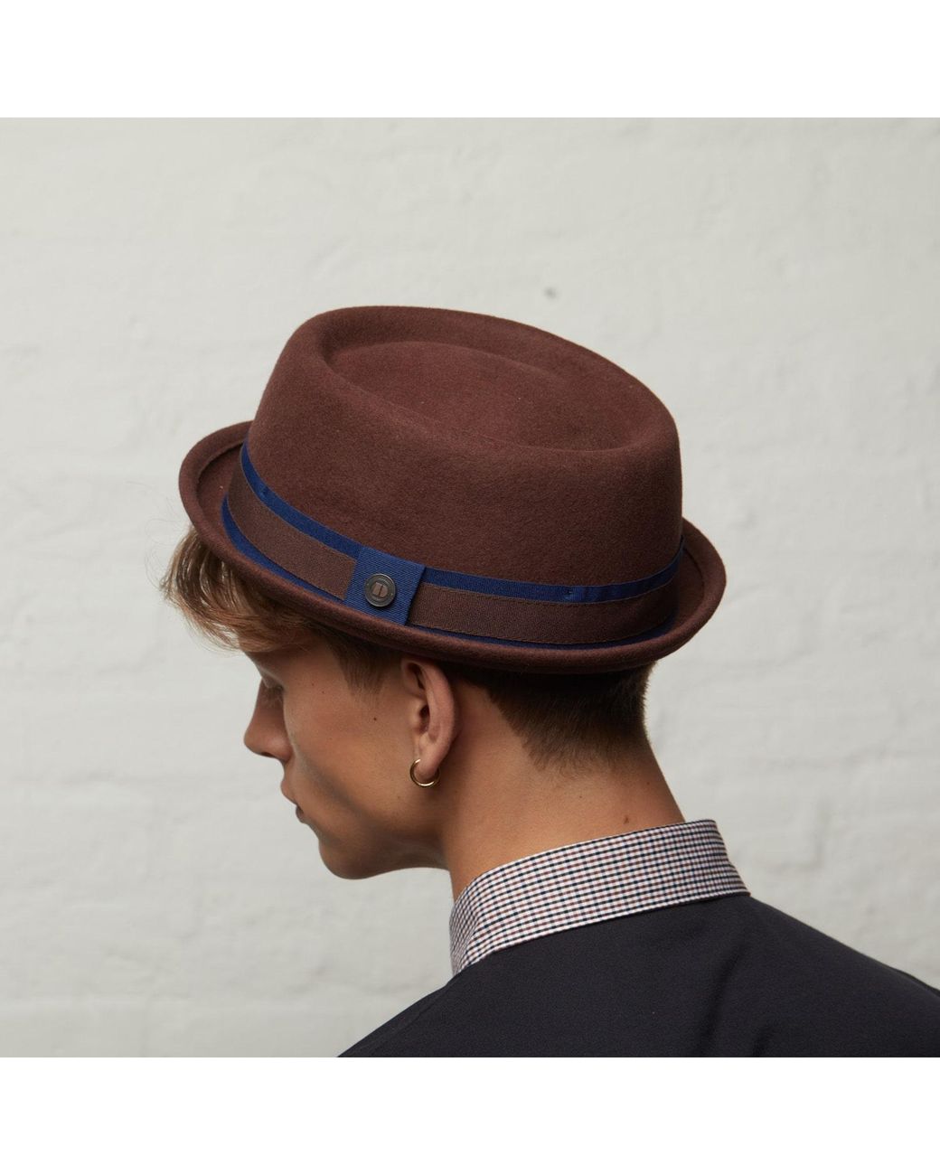 Dasmarca Hats Brown Leo Felt Skimpy Brim Short Brim Rude Boy Mod Style Porkpie Hat for men