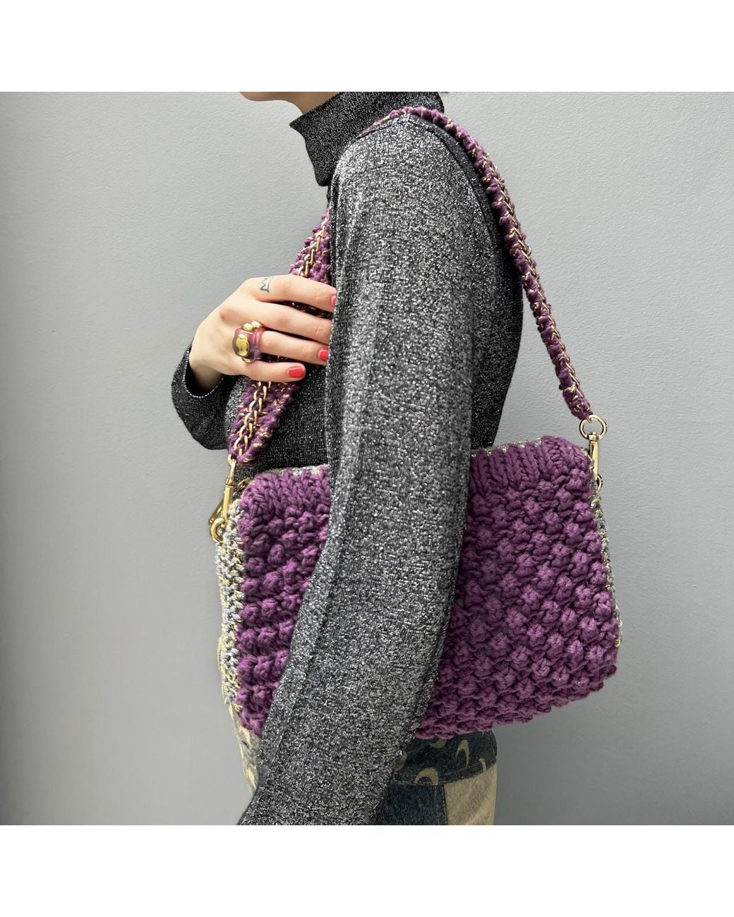 Hilo De Mar Purple Luar Hand Knitted Bag