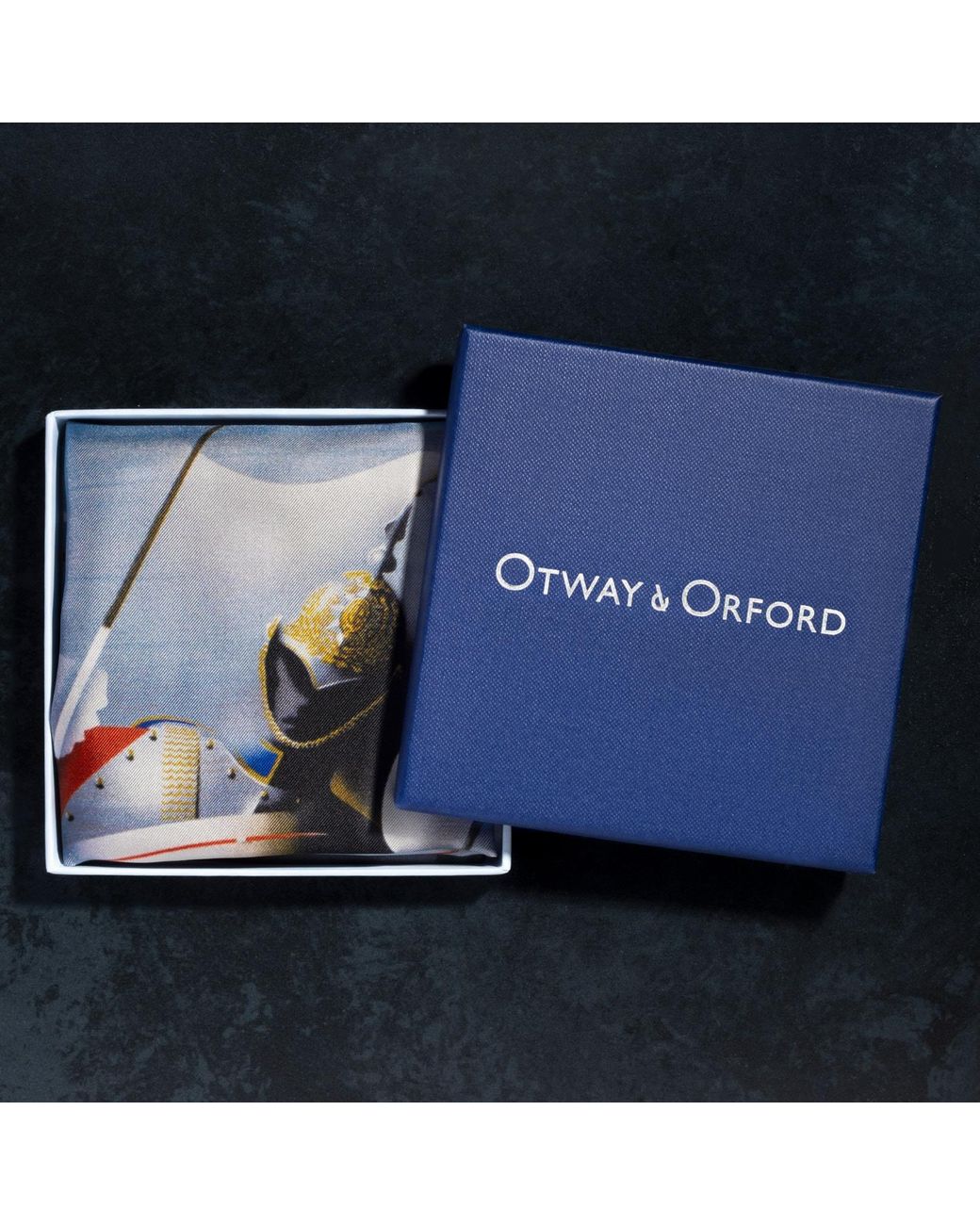 Otway & Orford Blue 'Ride Ahead' Silk Pocket Square for men