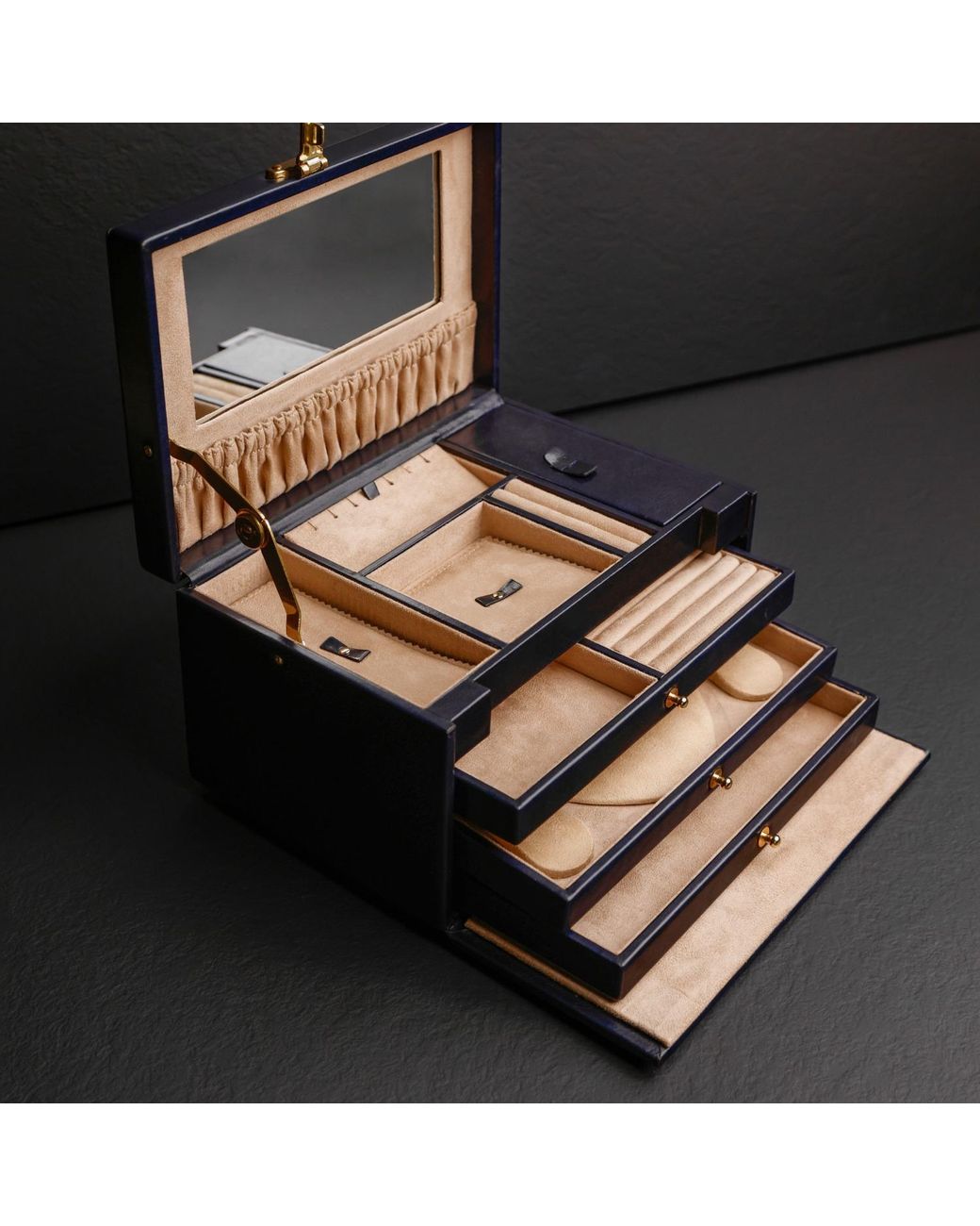 Time Resistance Blue Leather Jewelry Box For