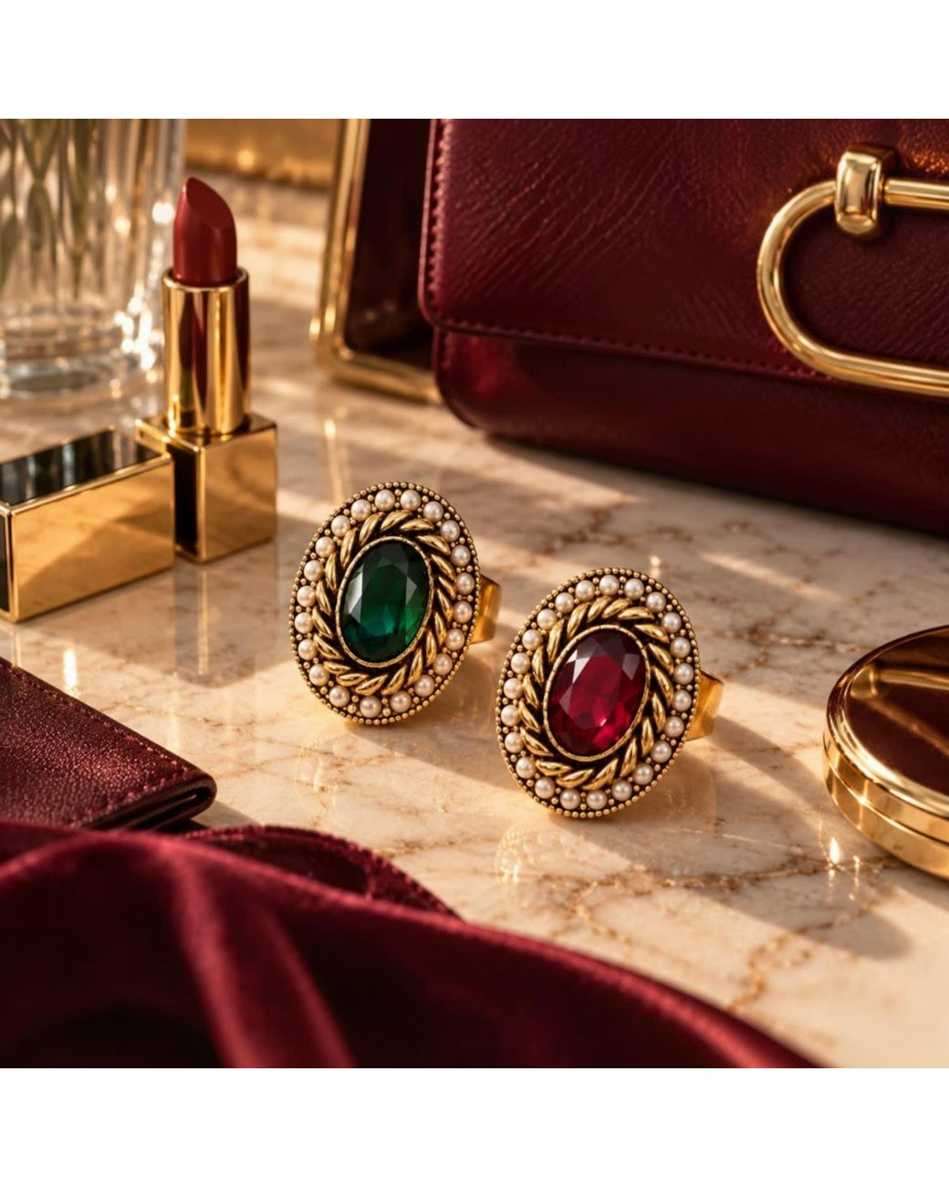 Vstyle Metallic Emerald Statement Ring