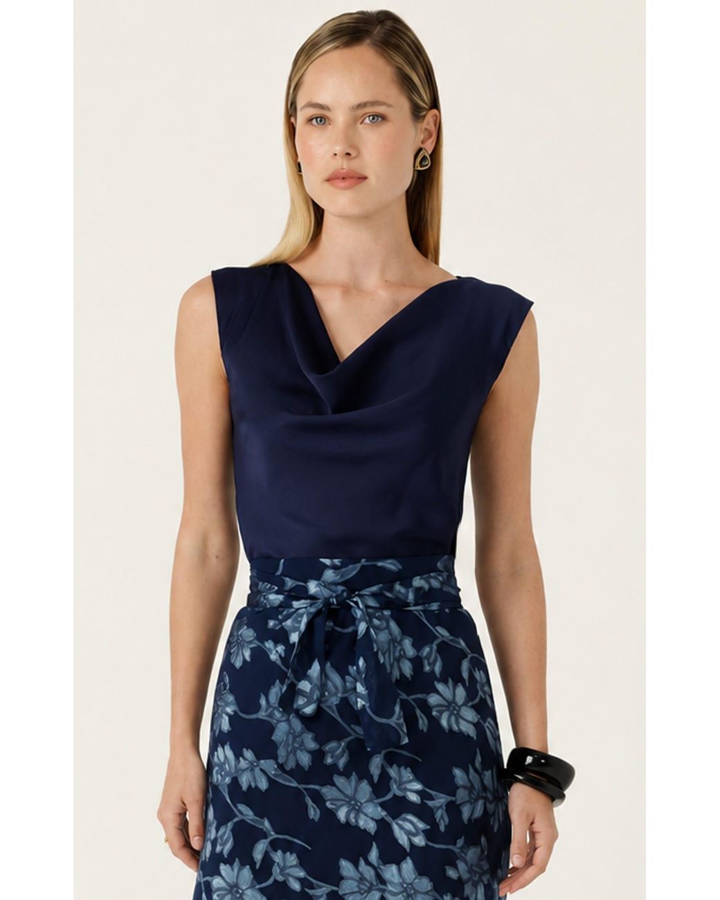 SACHA DRAKE Blue Luxe Cowl Bias Top