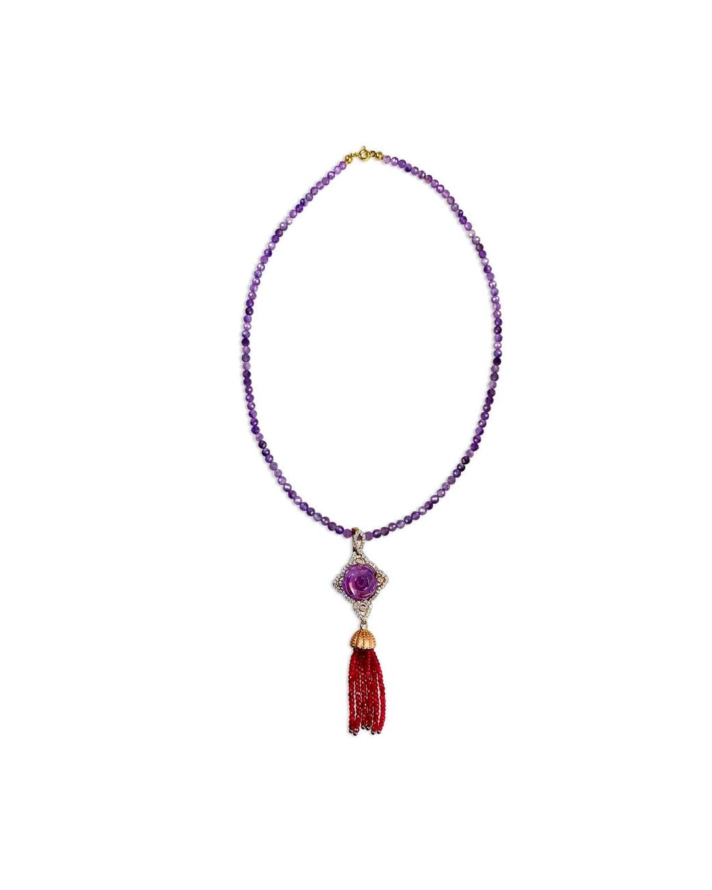 Bellus Domina Multicolor Sterling Silver Amethyst & Garnet Tassel Necklace