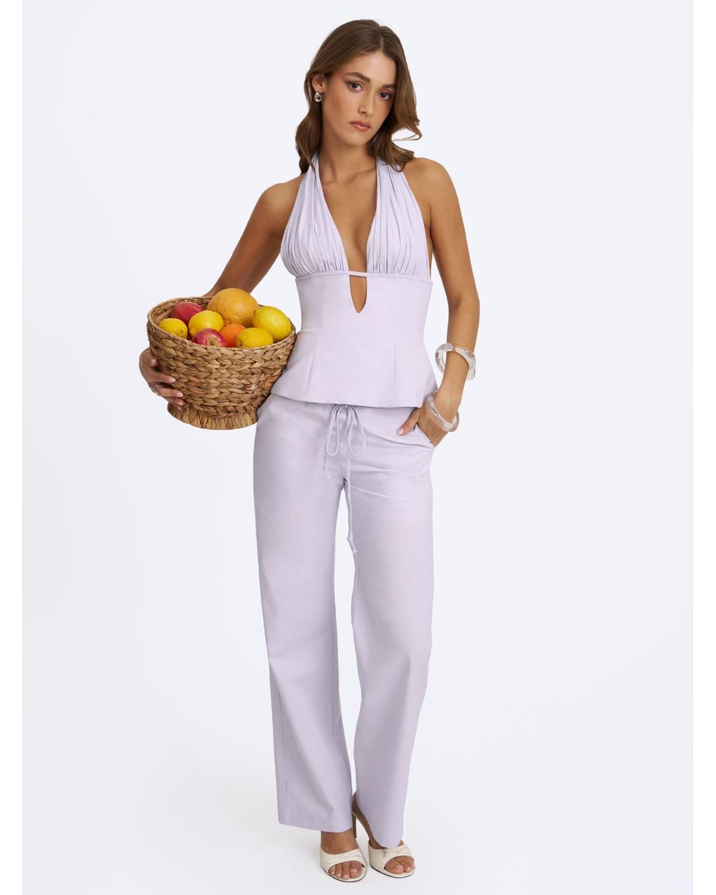Miss Circle New York White Laureen Linen Straight Pants