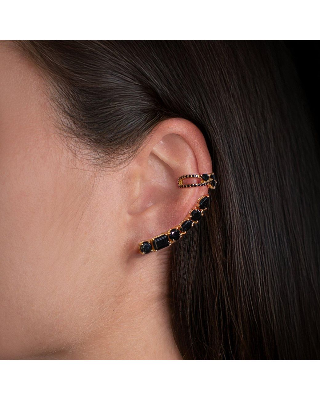 SALLY SKOUFIS Metallic Baguette Ear Cuff With Made Cz Diamond Stimulant