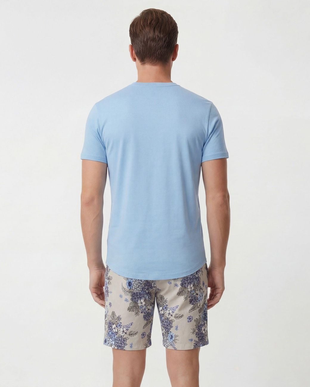 Lords of Harlech Blue Neutrals Clyde Clumped Floral Natural Flat Front Short for men