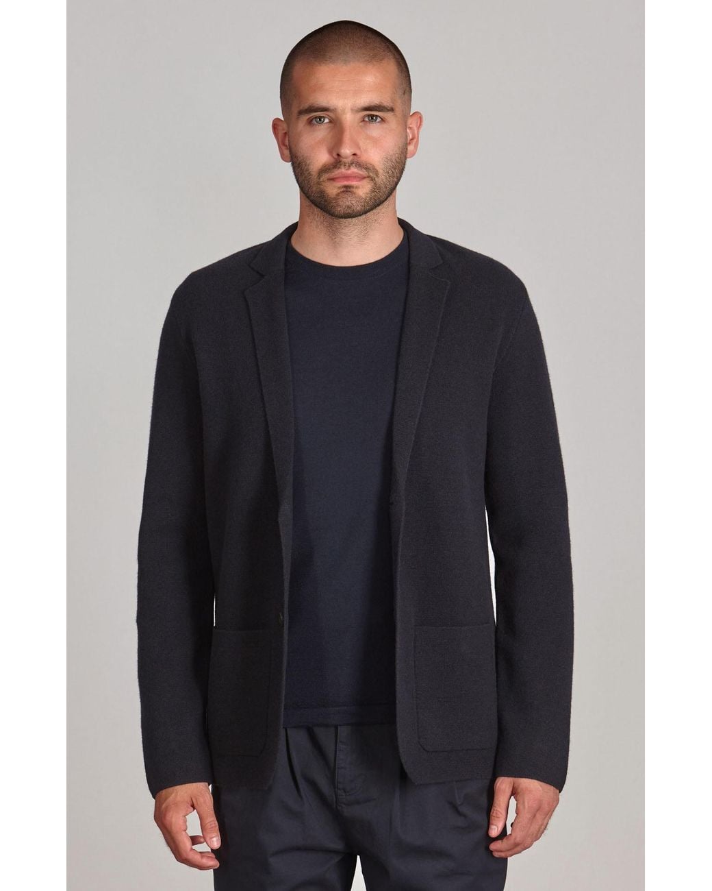 Paul James Knitwear Blue Lightweight Merino Cashmere Federico Knitted Blazer for men