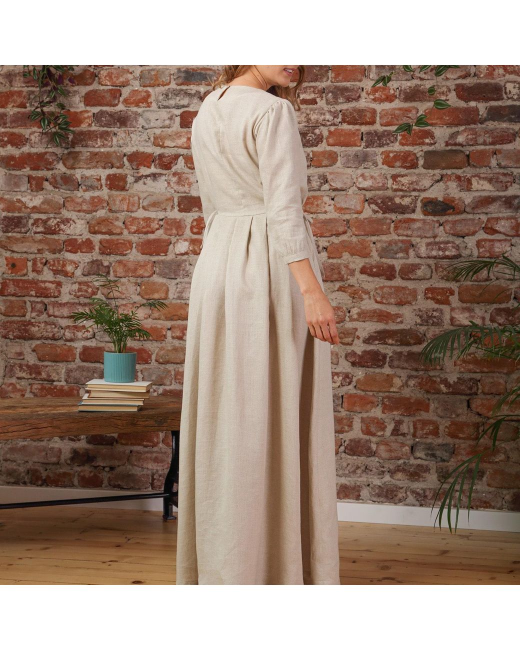 Nikka Place Natural Neutrals Linen Maxi Dress With Bracelet Sleeves And Pockets
