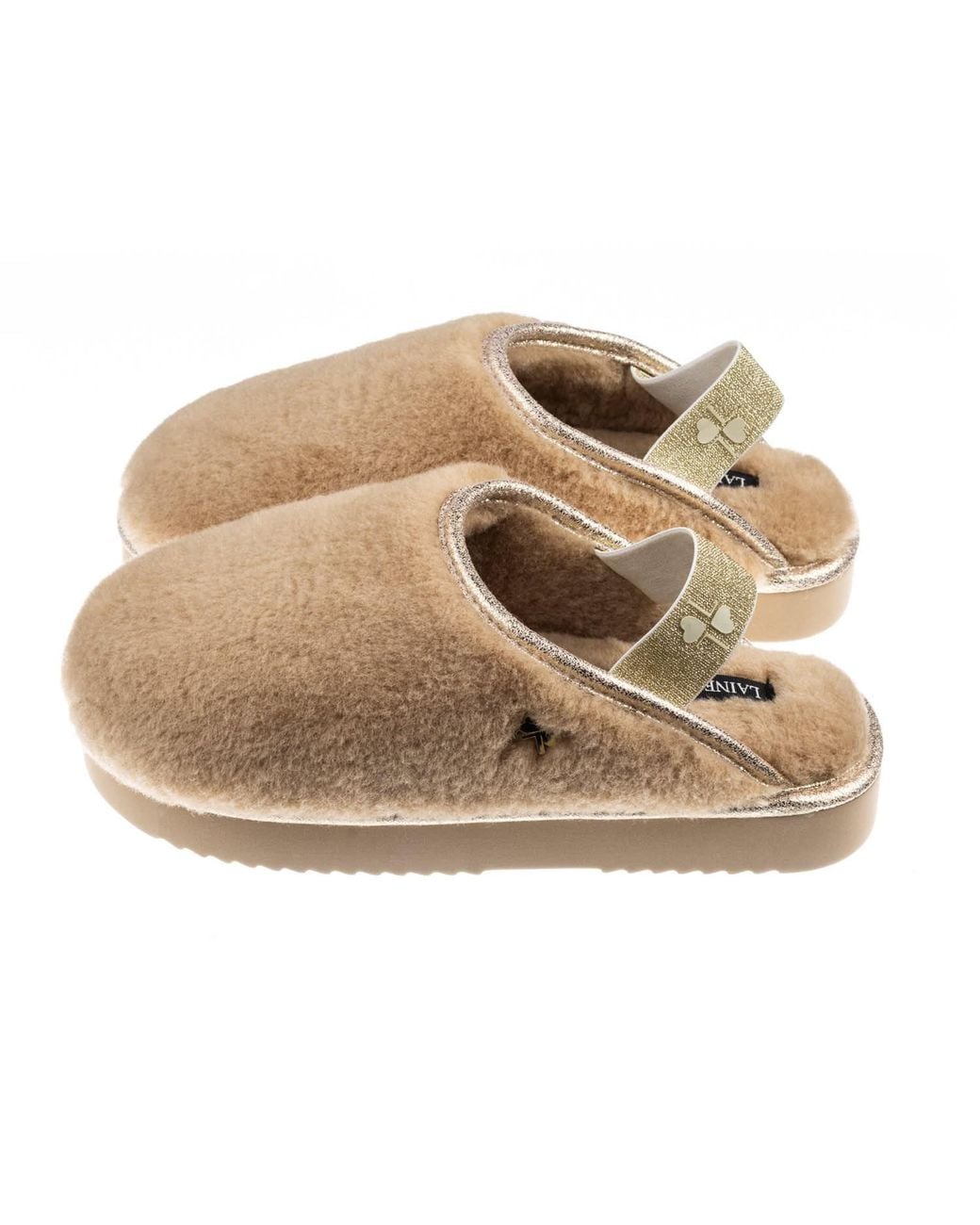 Laines London Natural Neutrals Flatform Cloud Slippers With Double Bengal Cat Brooches